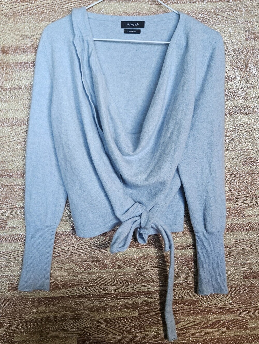100% Pure Cashmere Autograph Light Blue Drape Front Tie/ Wrap Sweater